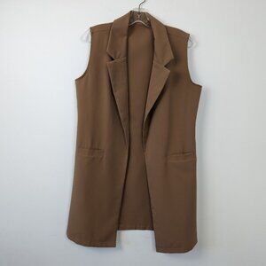 Contemporary Sleeveless Trench Vest in Taupe - Size M Office Business Casual